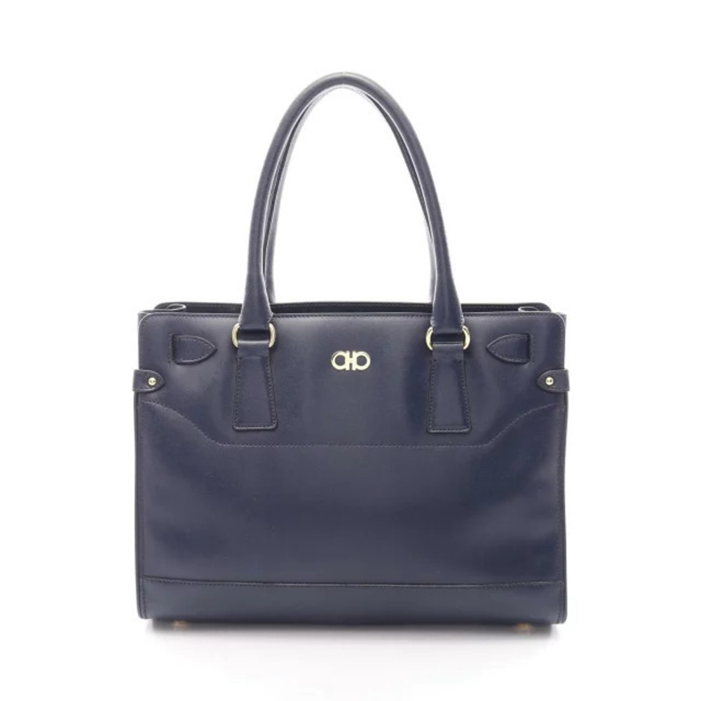 Salvatore Ferragamo Gancini Handbag Leather Navy Blue